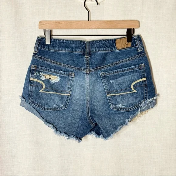 American‎ Eagle Hi-Rise Festival Denim Shorts Lace Distressed Size 6 - Picture 4 of 7